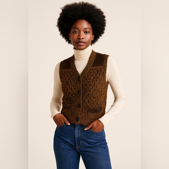 Curio vintage knit wool blend sleeveless sweater vest w/pockets boho.l retro. PL - Picture 1 of 8